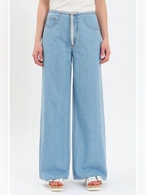 Daze Madison Stripe Drawstring Wide Leg Jeans